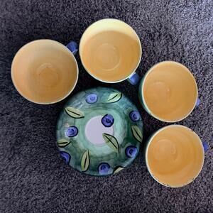 Vintage Bob Mackie Cup Saucer Set of 4 Pears Ceramic Coffee Tea